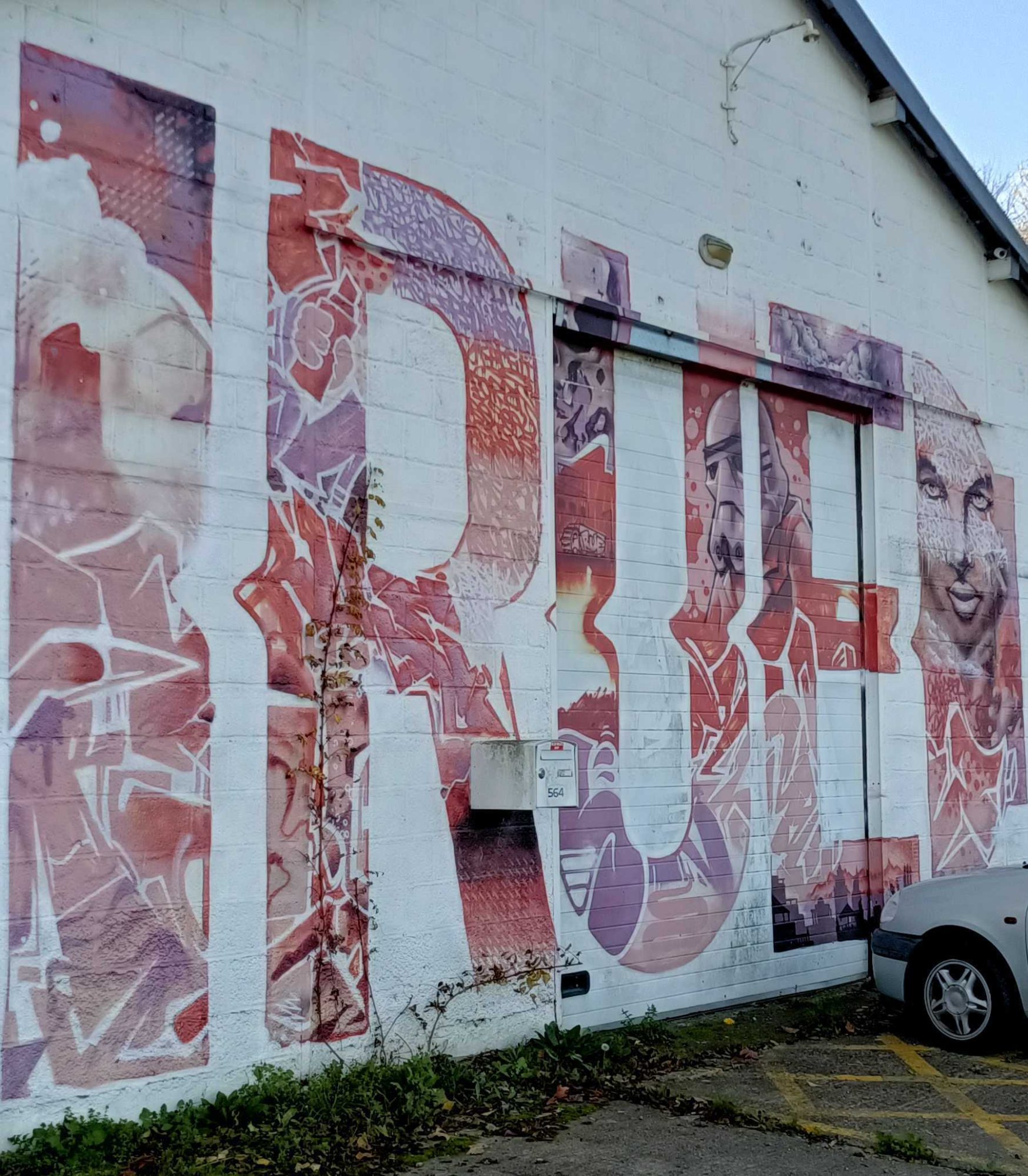 Lettrage monumental rose — Street art à Rennes