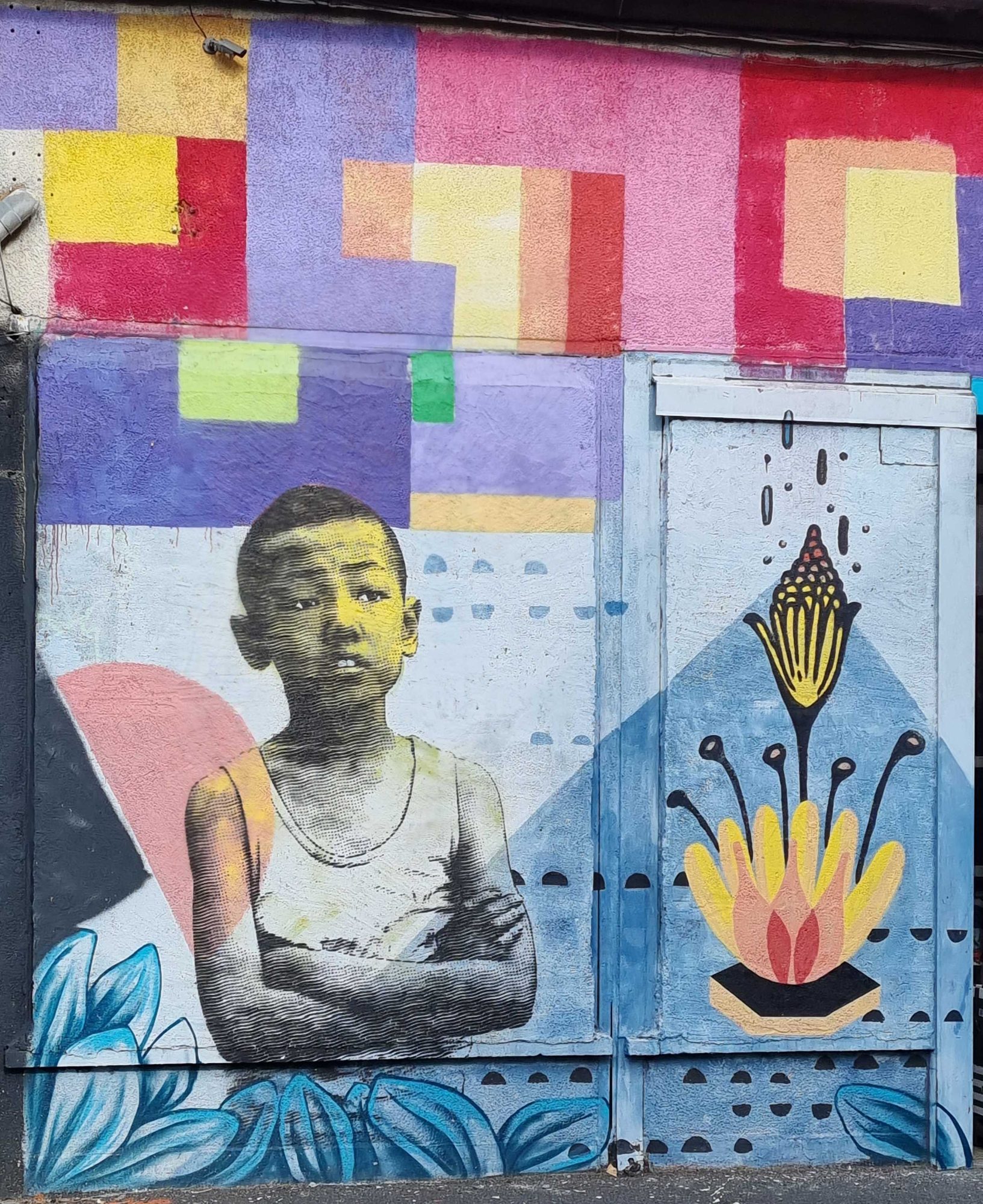 Child Portrait with Colorful Lotus — Street art in Clermont-Ferrand