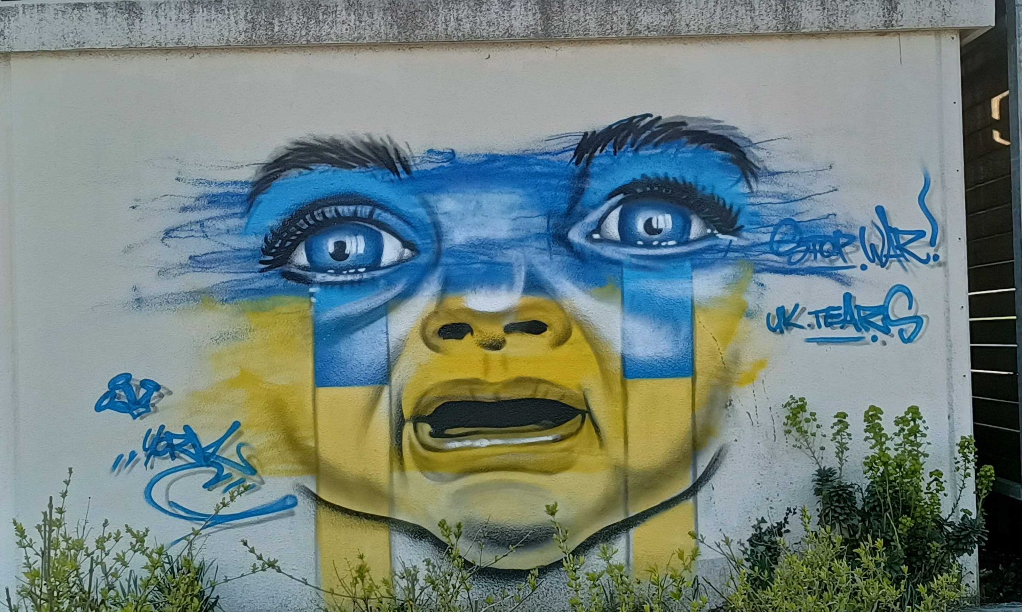 Stop War UK Tears - Portrait in Ukrainian Colors — Street art in Lille