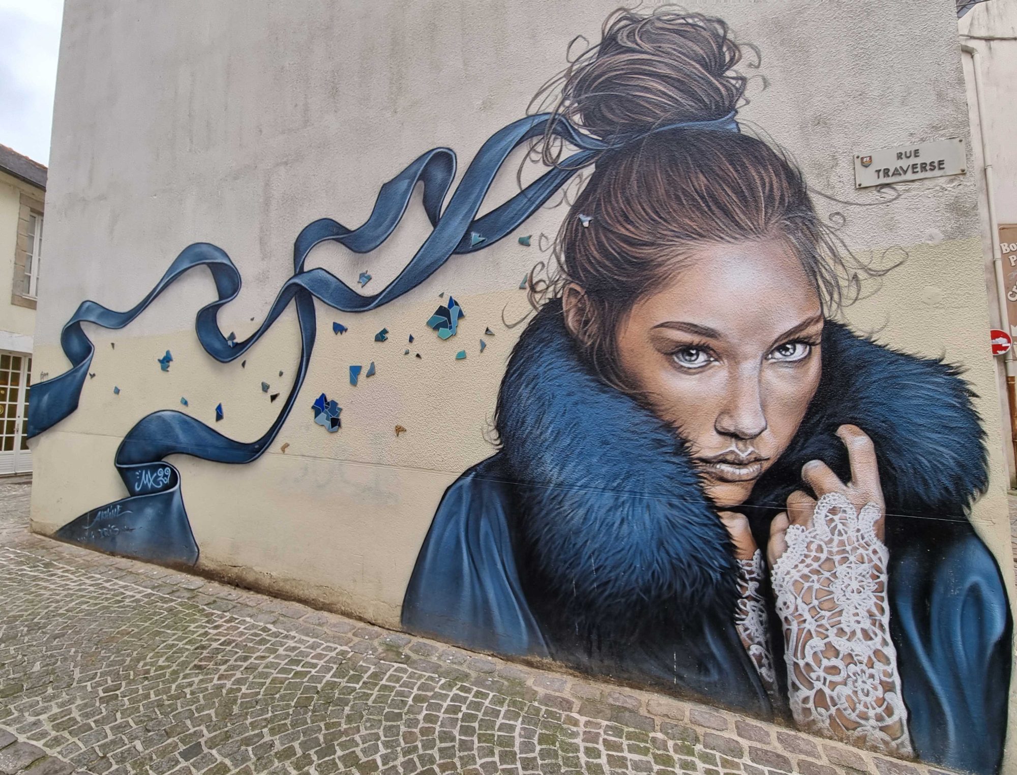 Hyperrealistic Female Portrait — Street art by Akhine in Morlaix