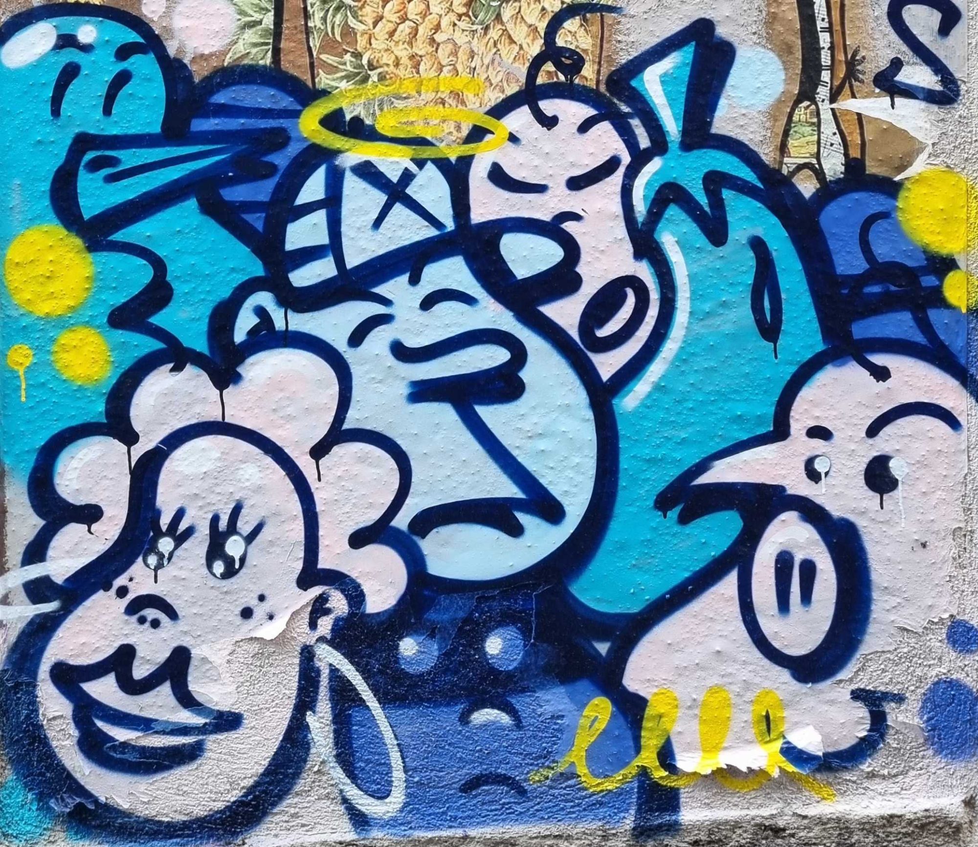 Blue Characters with Halo — Street art in Clermont-Ferrand