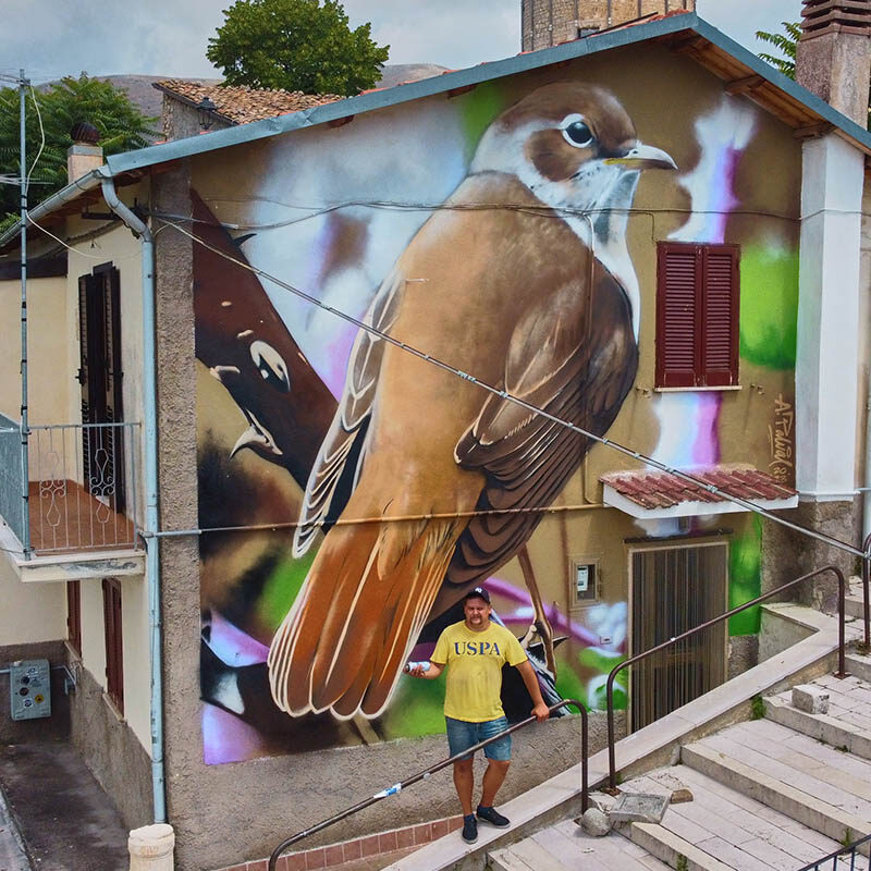 Nesting Time — Street art by Andrii Palval in Aielli