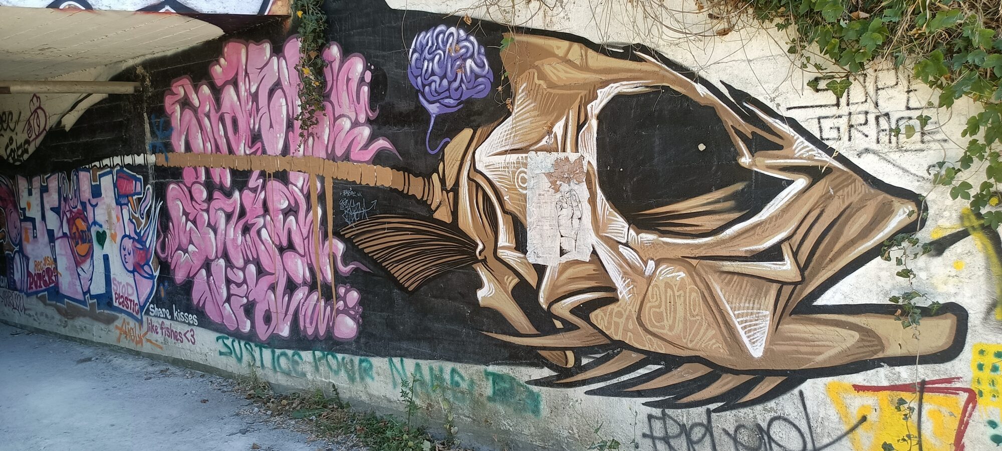 Fish skull with an open book — Street art in Le Mans