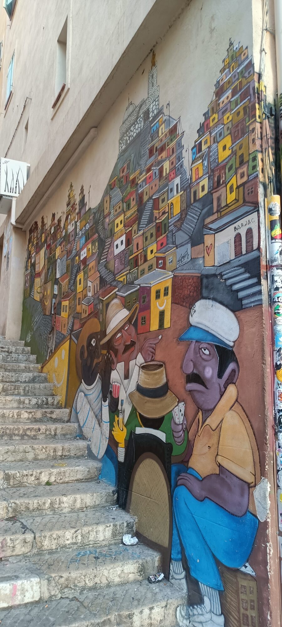 Favela and card players on the staircase — Street art in Marseille