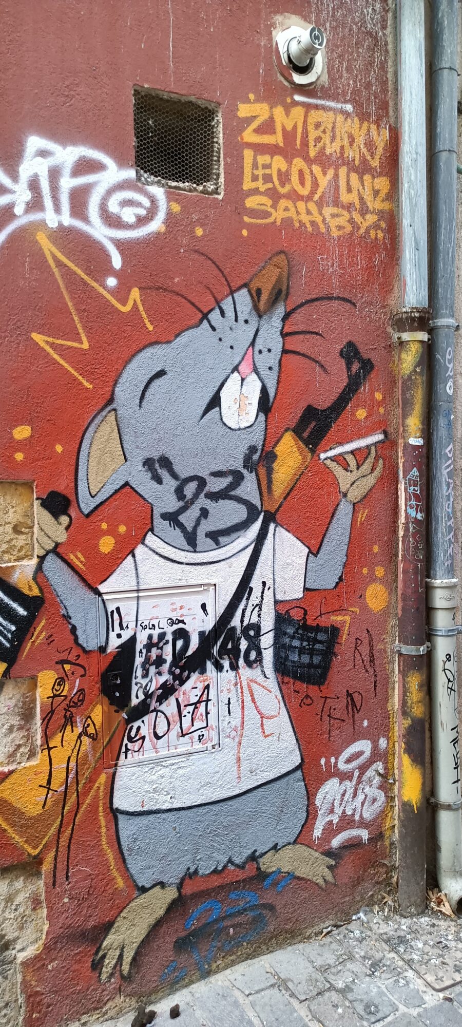 Rat in a T-shirt with a spray can — Street art in Marseille