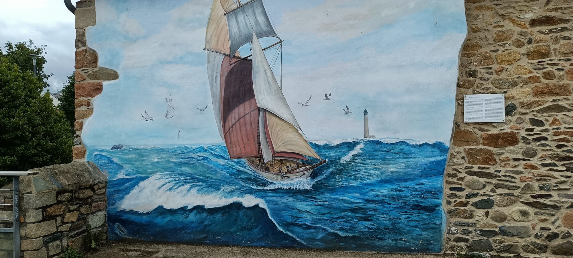 Schooner in the swell — Street art in Paimpol
