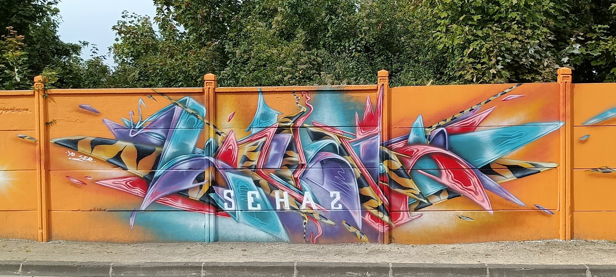 Schaz, Turquoise and Coral Lettering — Street art in Reims