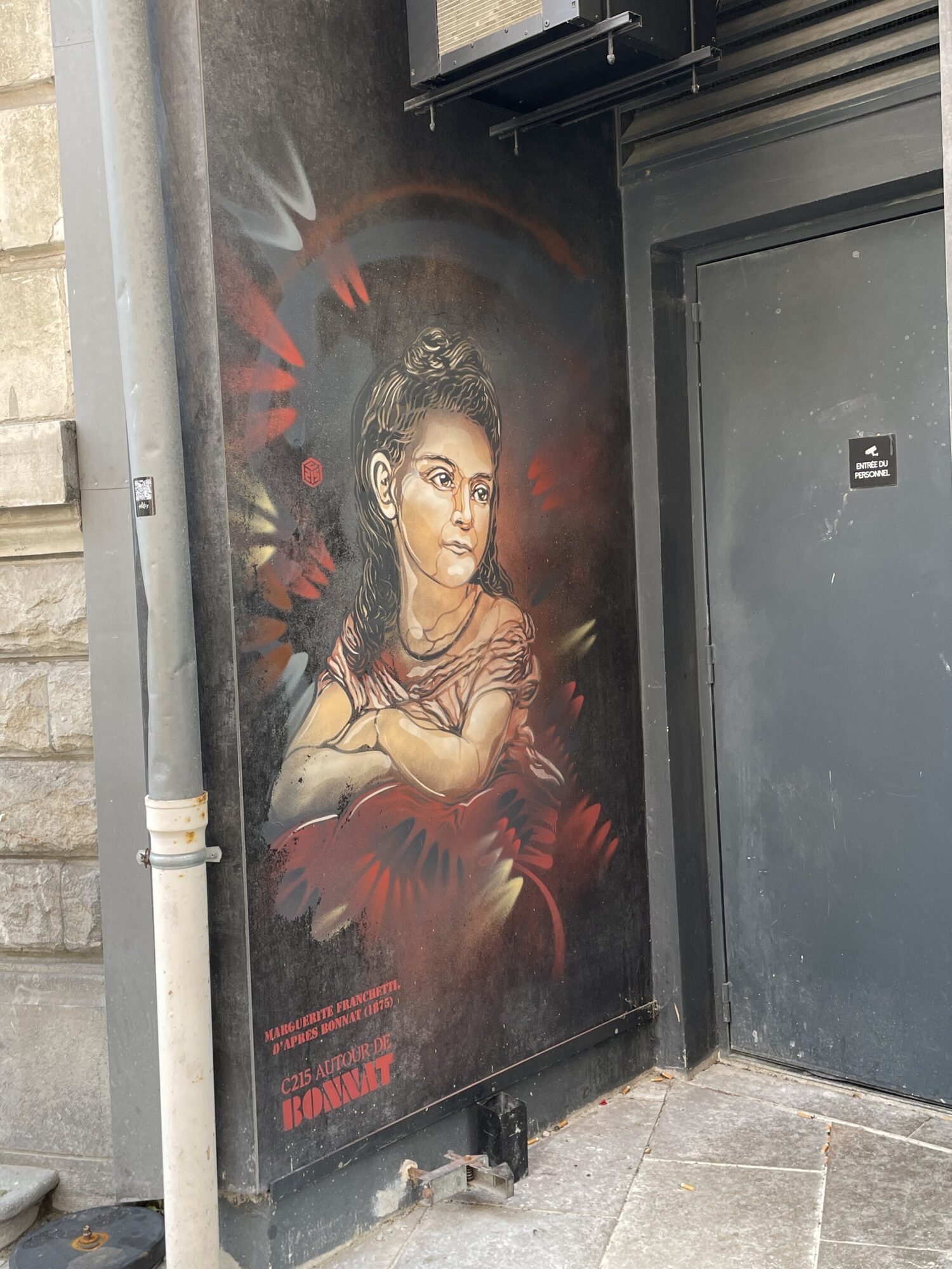 Marguerite Franchetti after Léon Bonnat — Street art by C215 in Bayonne