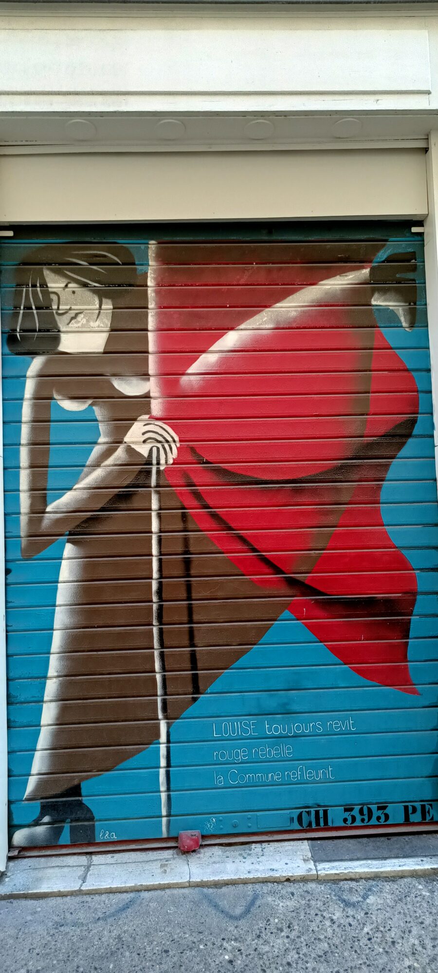 Louise Michel with the red flag — Street art in Marseille