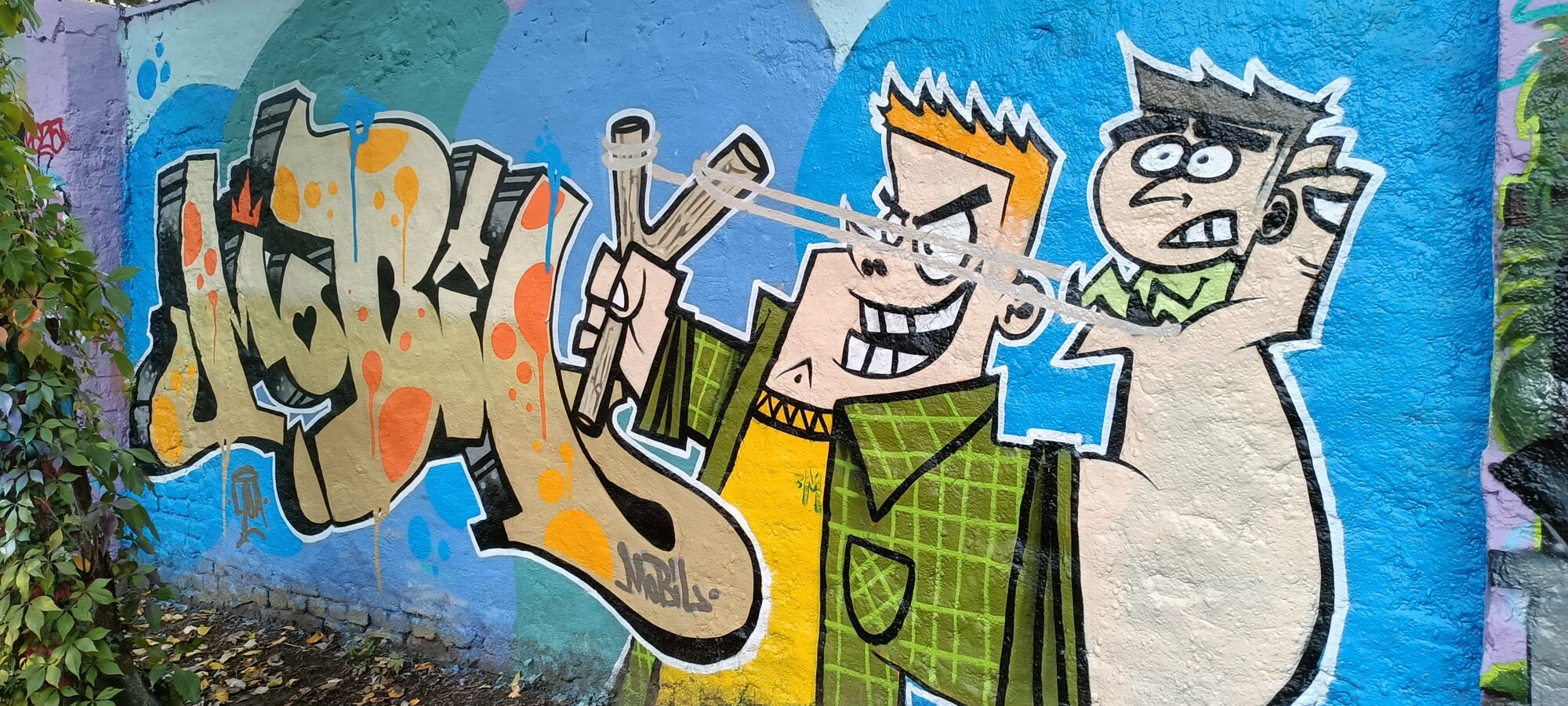 Duel cartoon à la fronde — Street art à Düsseldorf