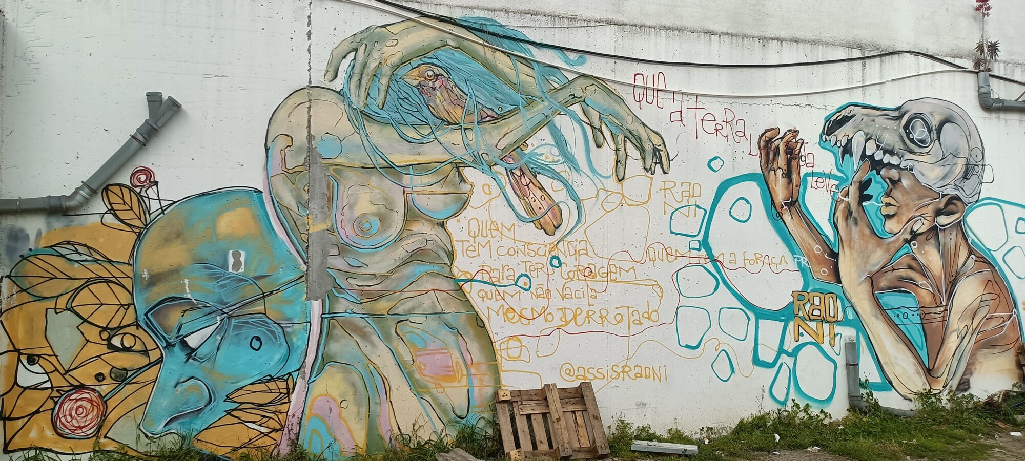 Corps translucide et crâne, par Raoni — Street art à Lisboa