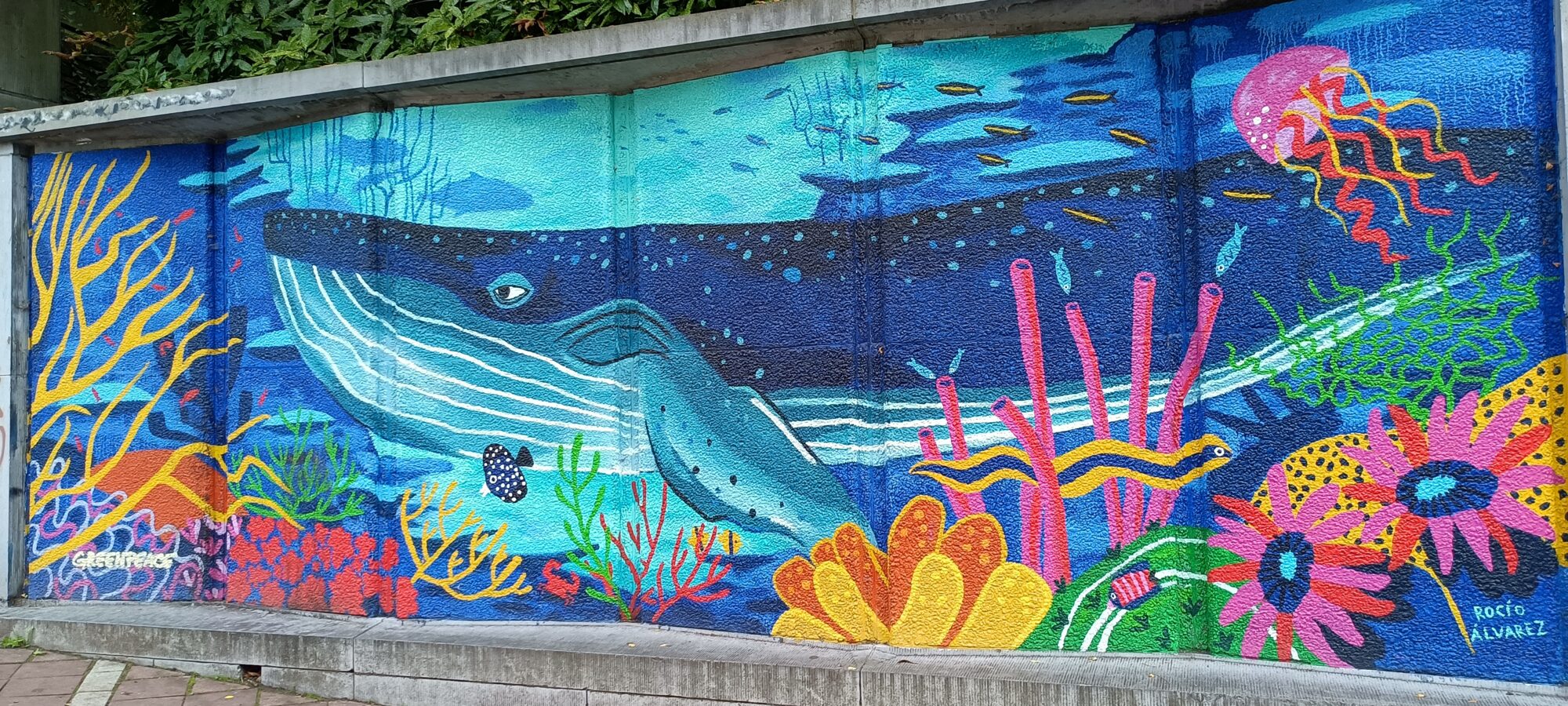 Whale and the deep sea — Street art by Rocío Álvarez in Ixelles