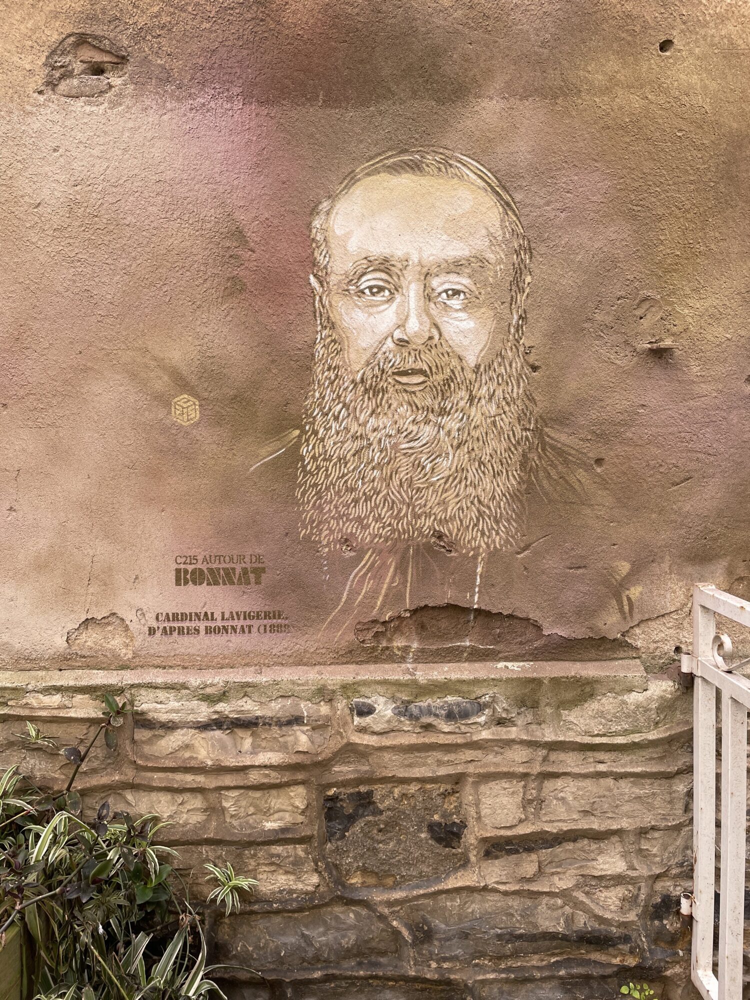 Cardinal Lavigerie after Léon Bonnat — Street art by C215 in Bayonne