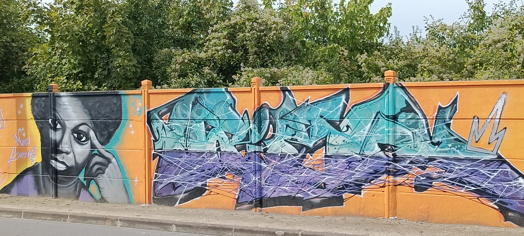 Portrait of Nina Simone and Turquoise Lettering — Street art in Reims