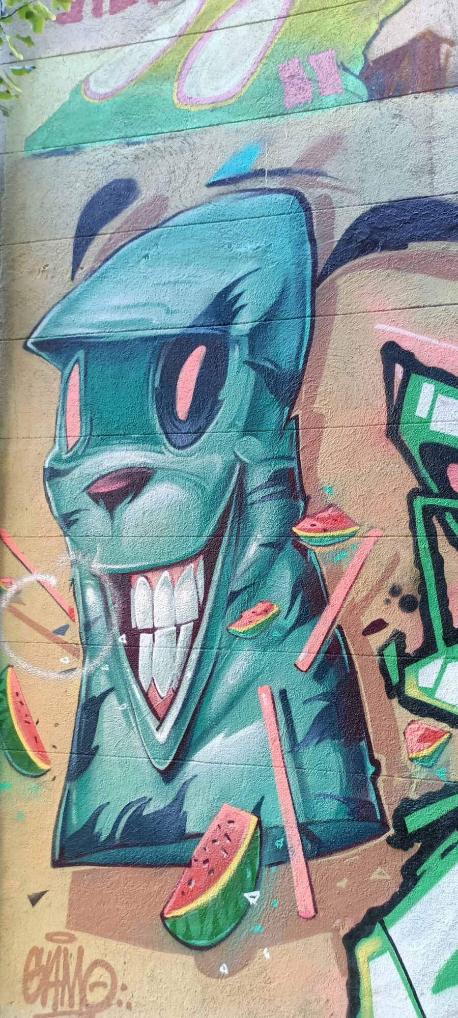 Chat turquoise et tranches de pastèque — Street art à Marseille