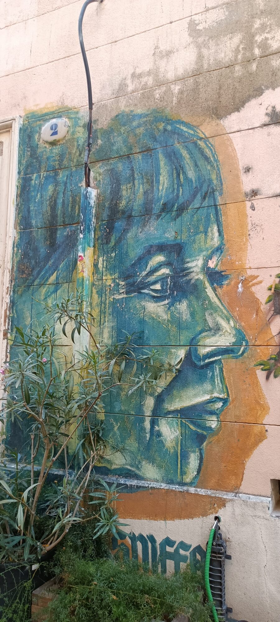 Blue-Green Profile on Rue du Petit Puits — Street art in Marseille