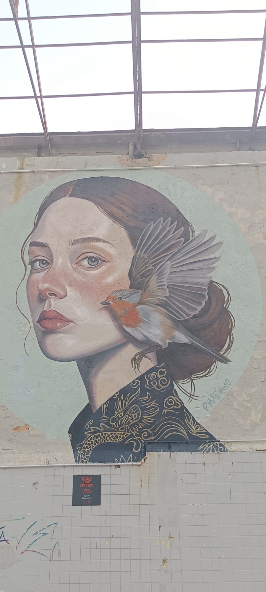 Jeune femme au rouge-gorge, par Patrícia Mariano — Street art de Patrícia Mariano à Lisboa