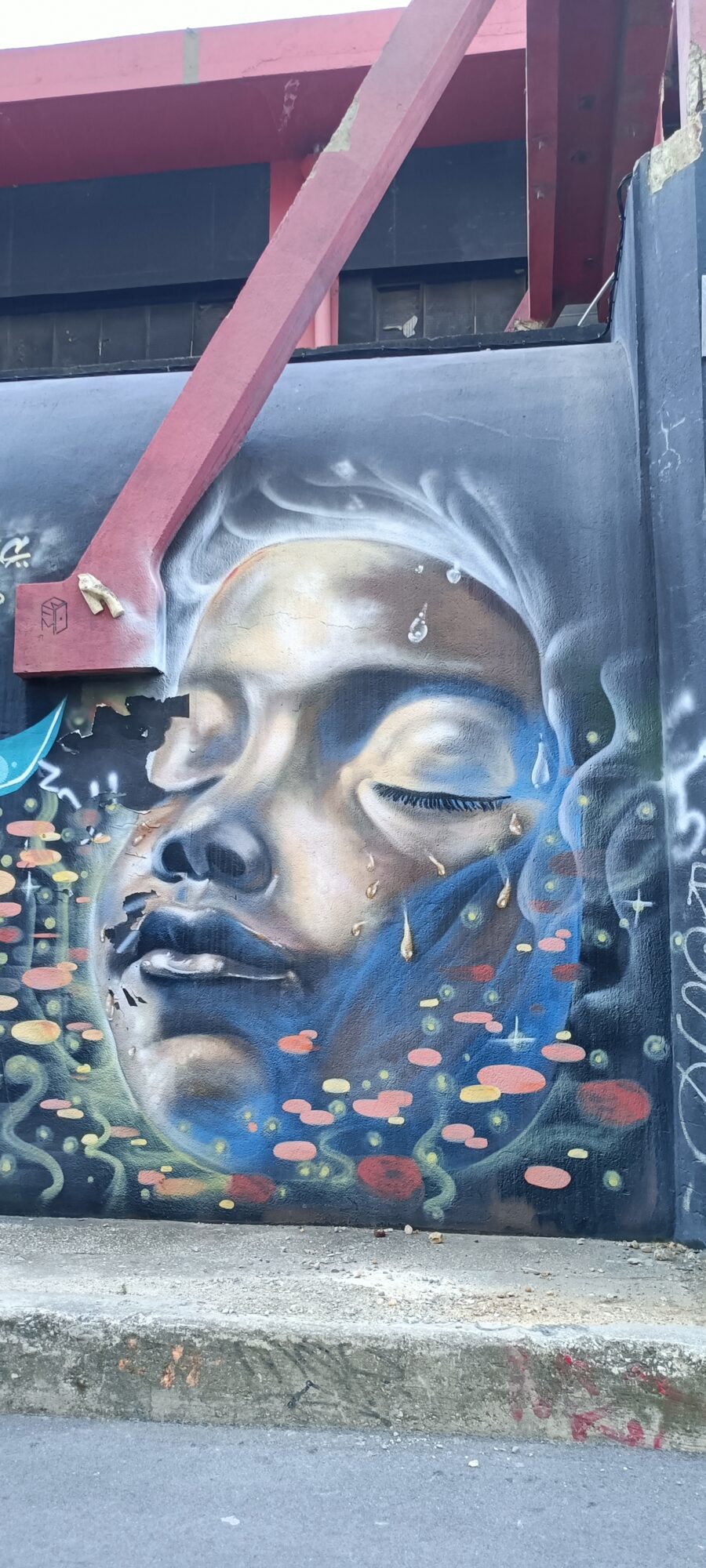 Weeping face and colour dots — Street art in Marseille
