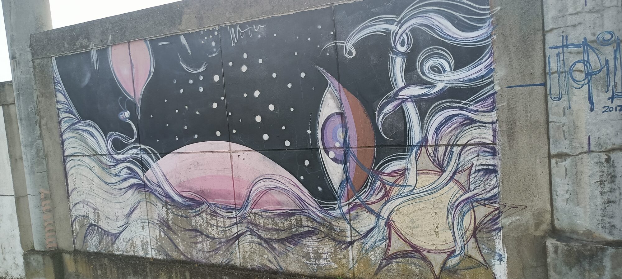 Starry Sky and Large Violet Eye — Street art in Lisboa