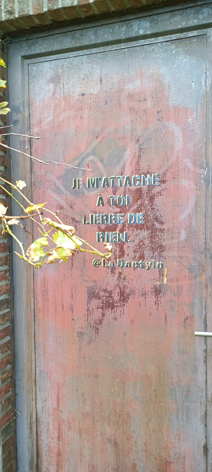 Je m'attache à toi lierre de rien par La Dactylo — Street art de La Dactylo à Bruxelles