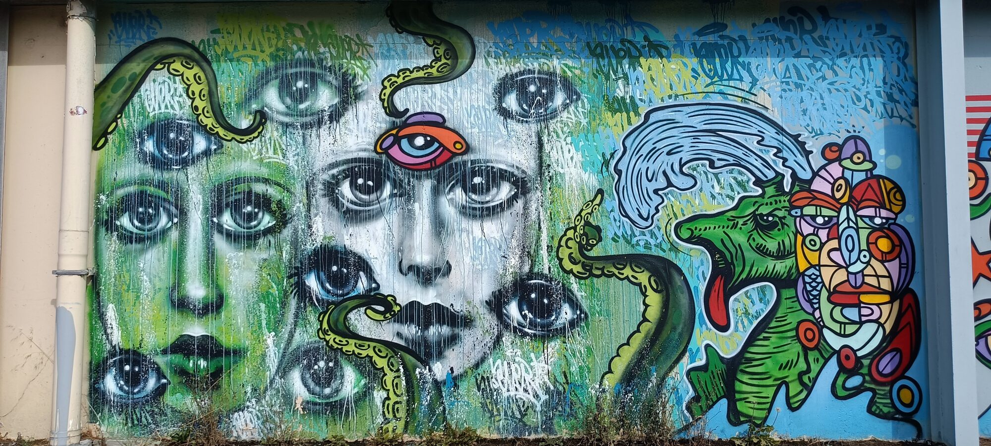 Green gazes and tentacles — Street art in Saint-Brieuc
