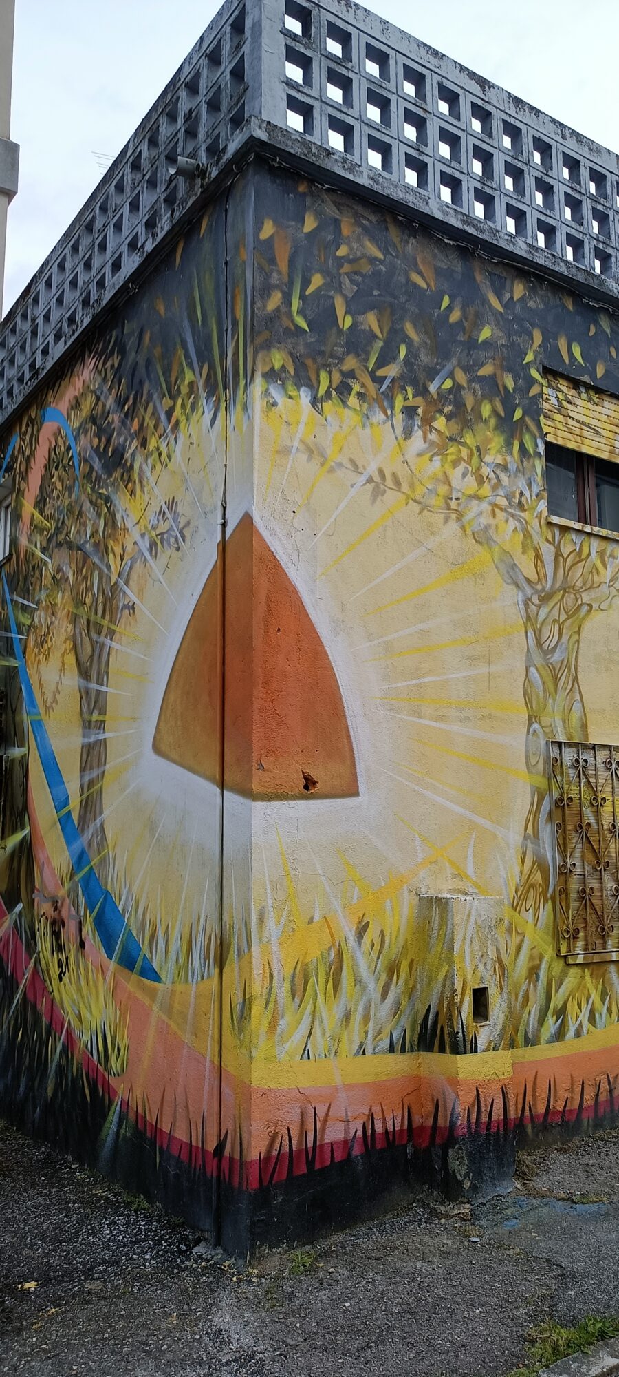 Golden Olive Trees and Red Bands, Second Corner — Street art in Lisboa