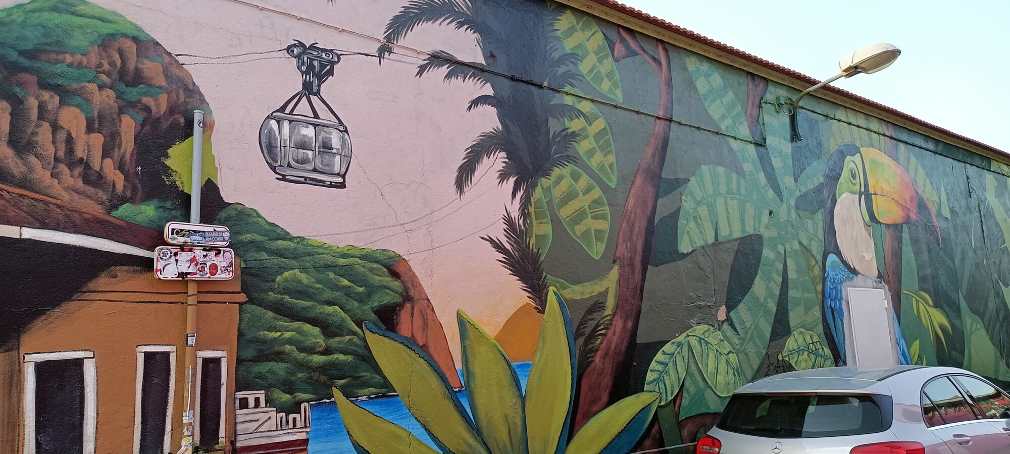 Cable Car and Tropical Forest, Cais do Gás — Street art in Lisboa