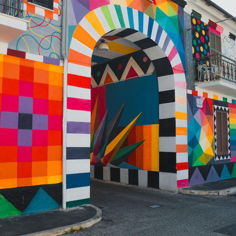 Illuminary Palace — Street art by Okuda San Miguel in Aielli