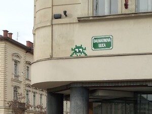 LJU_40, Space Invader on Dalmatinova ulica 2 — Street art by Invader in Ljubljana