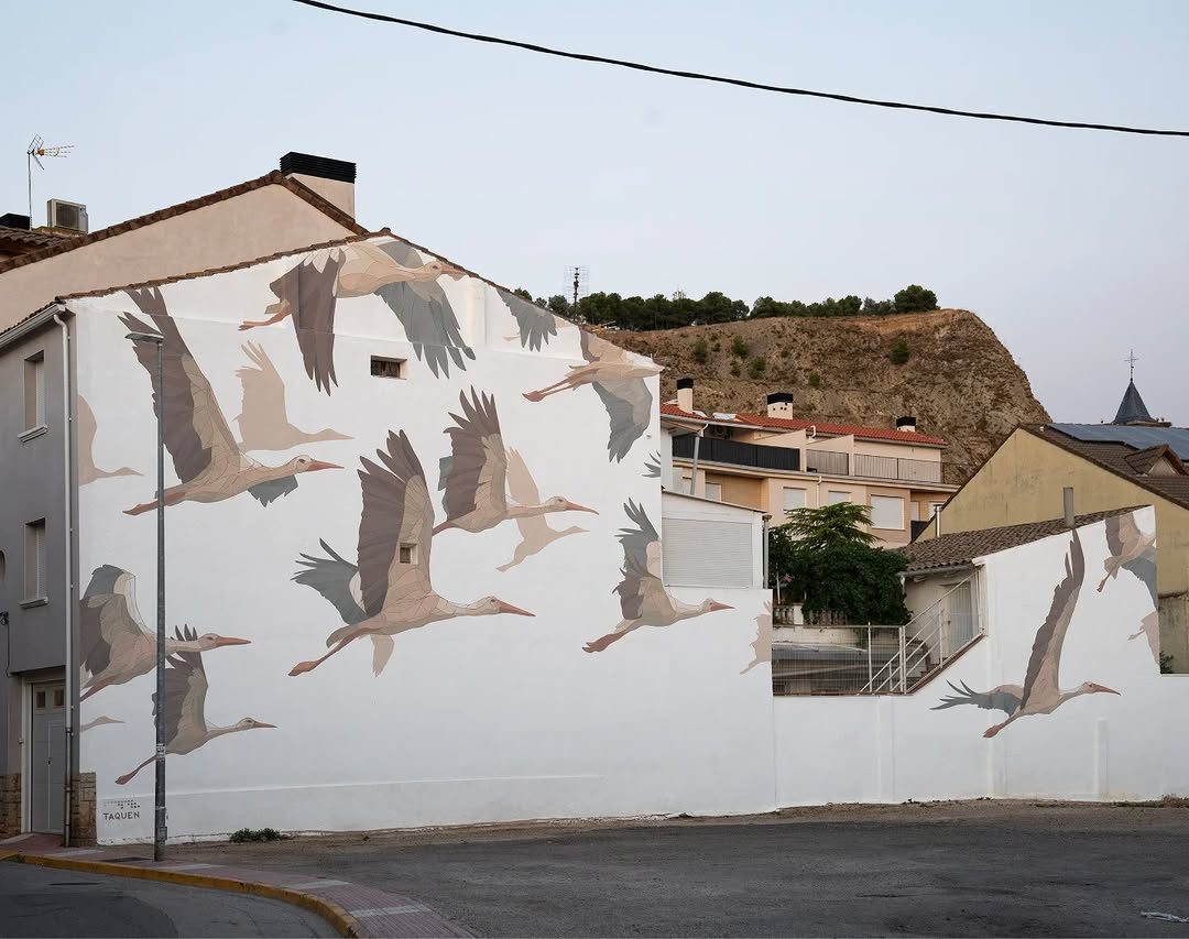The Law of the Stork — Street art by Taquen in Azagra