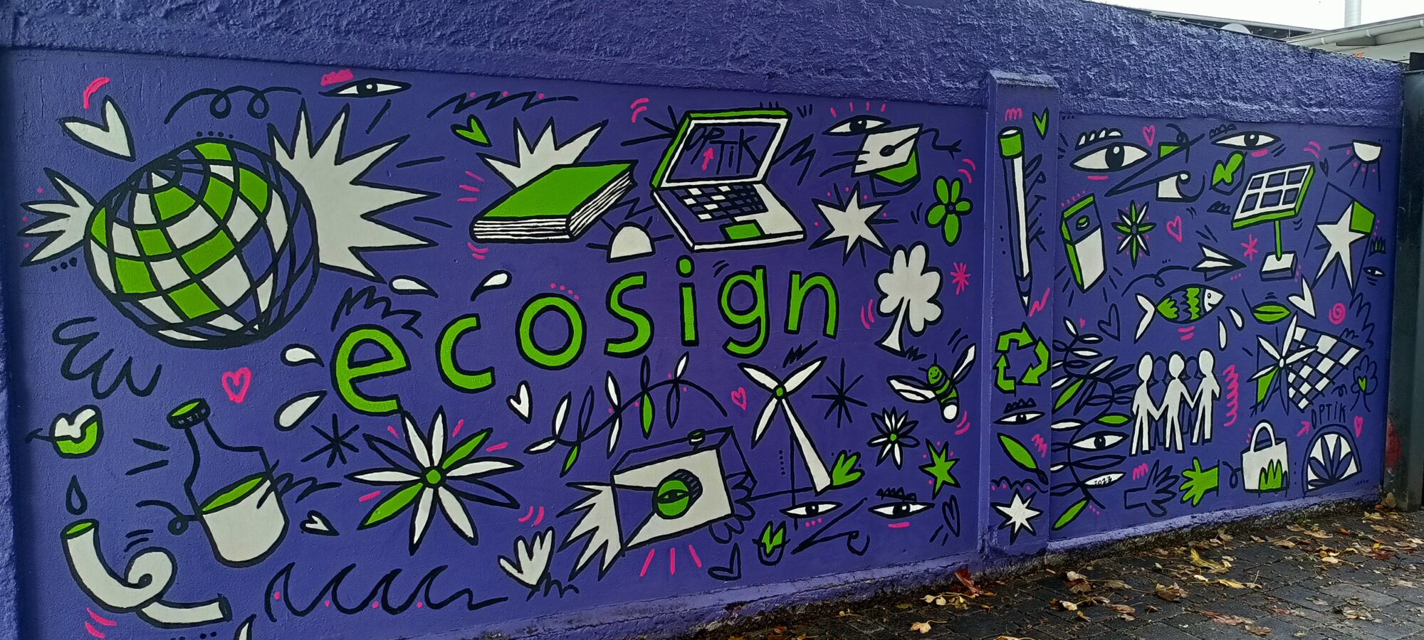 Mur ecosign aux pictogrammes écologiques — Street art à Köln