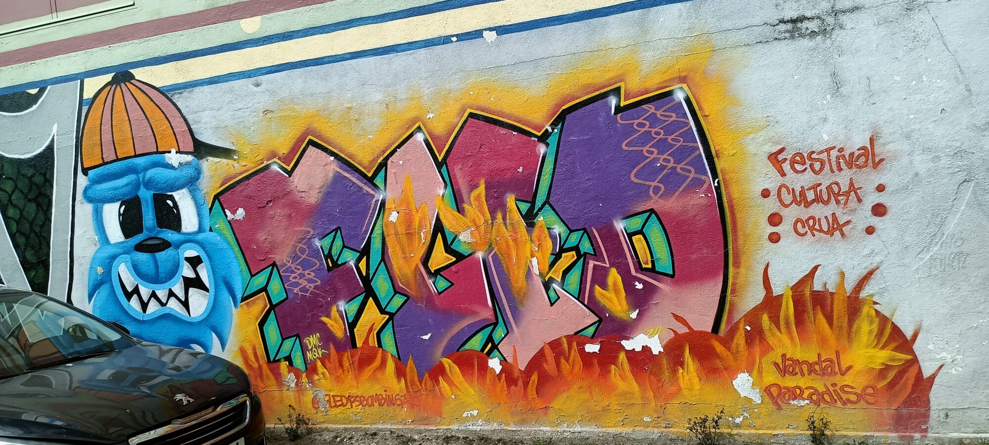 Festival Cultura Crua, Purple Lettering and Blue Monster — Street art by Fled13 Bombingart in Almada