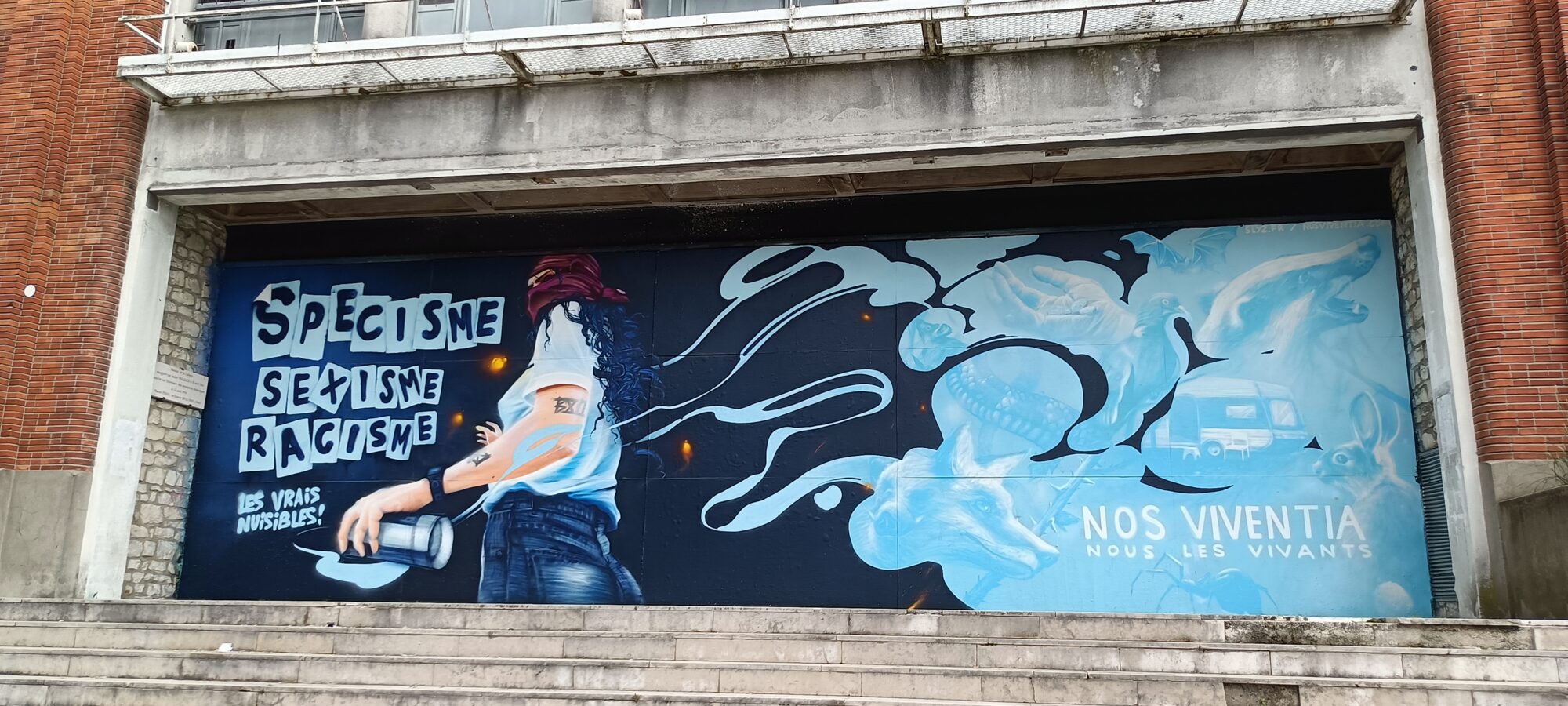 Speciesism, Sexism, Racism: The Real Pests — Street art by Sly2 in Bourges