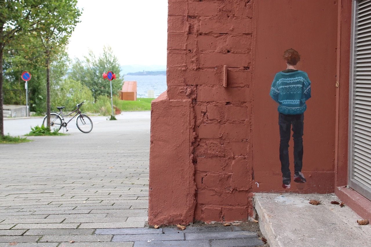 Boy in the Teal Sweater — Street art by Helen Bur in Stavanger