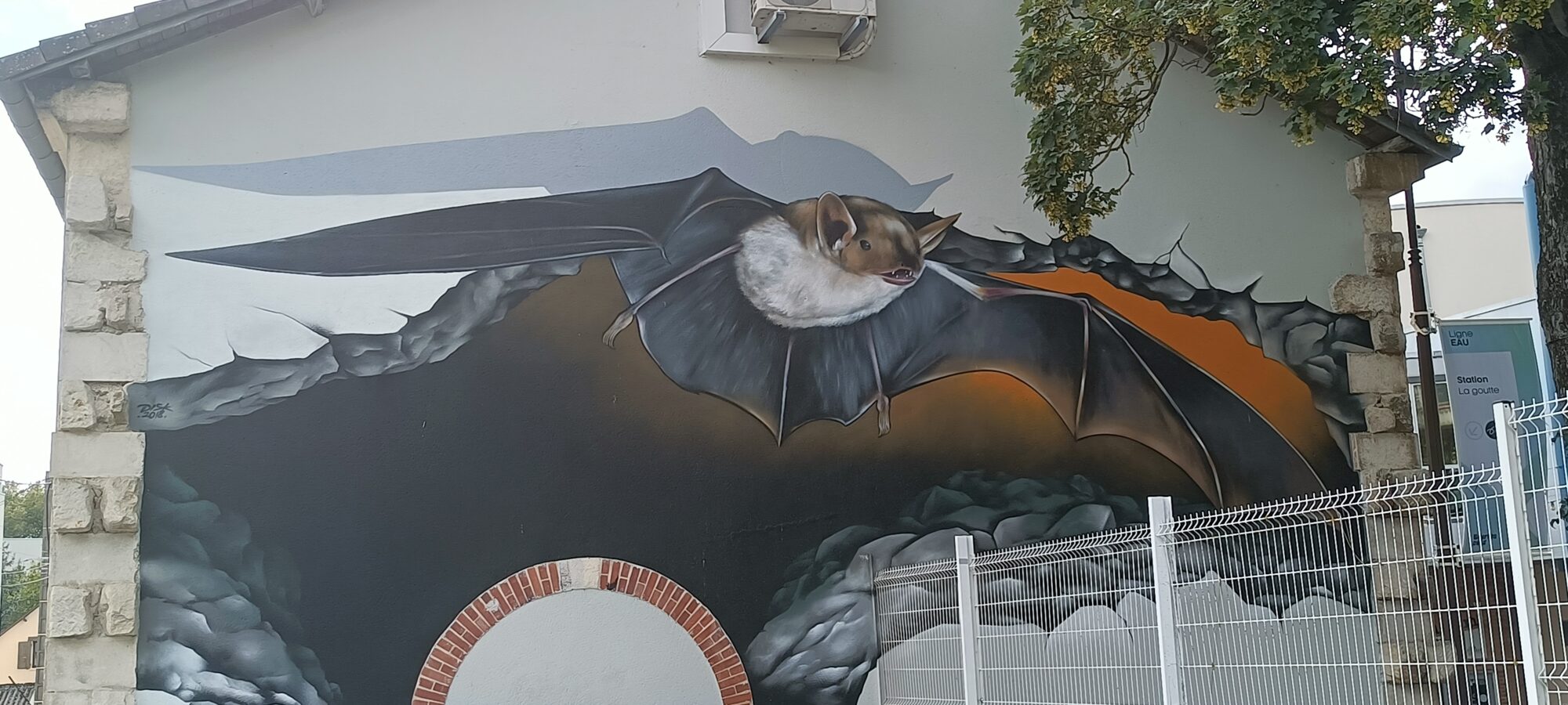 Trompe-l'oeil Bat by Disk — Street art by Disk in Bourges