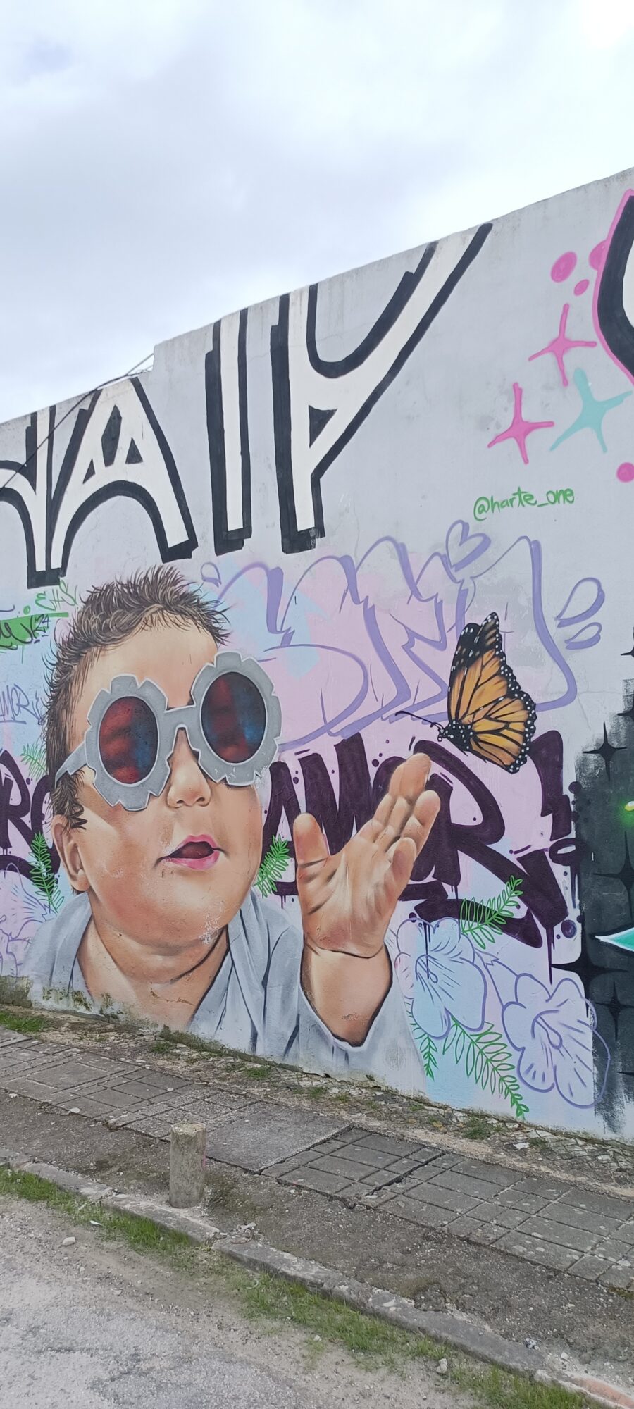 Child with Round Glasses and Butterfly by Harte One — Street art by Harte One in Almada