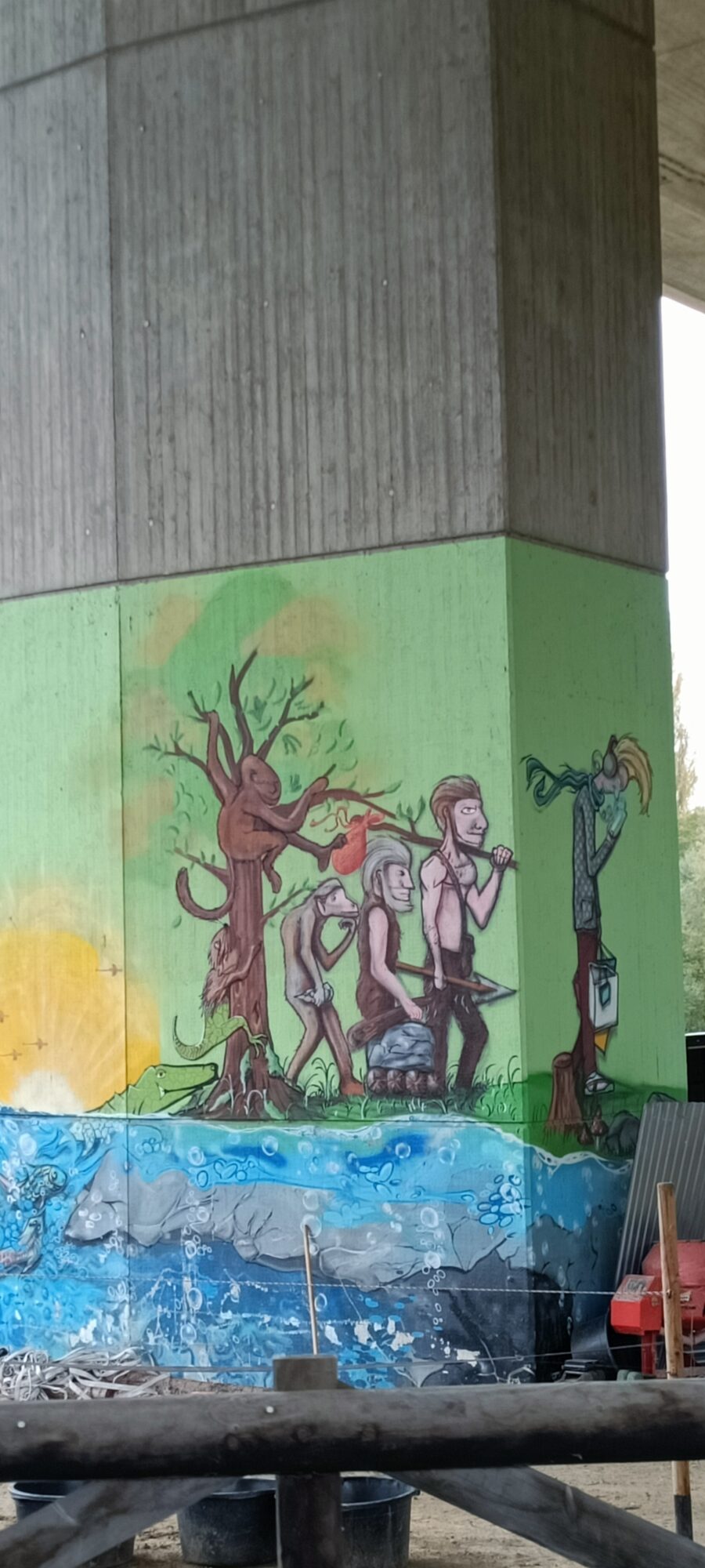 Evolution mural under the viaduct — Street art in Erkrath