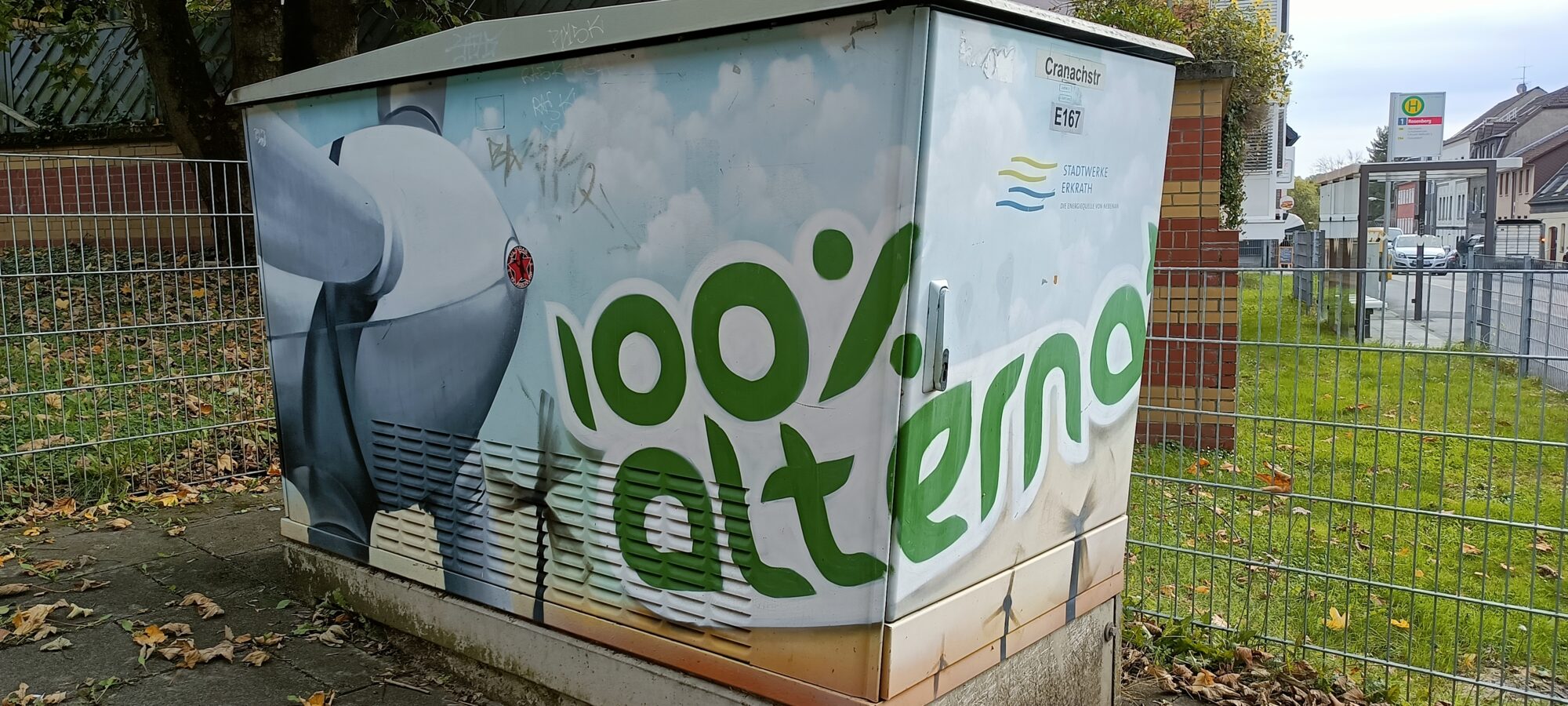 Wind turbines on the Stadtwerke Erkrath substation — Street art in Erkrath