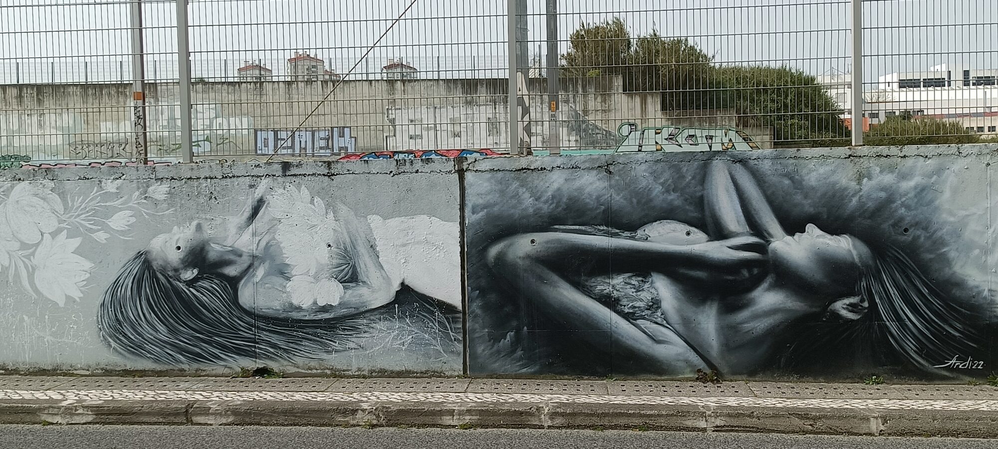 Nus au lièvre en noir et blanc, par Ardi — Street art de Anna Ardi à Lisboa