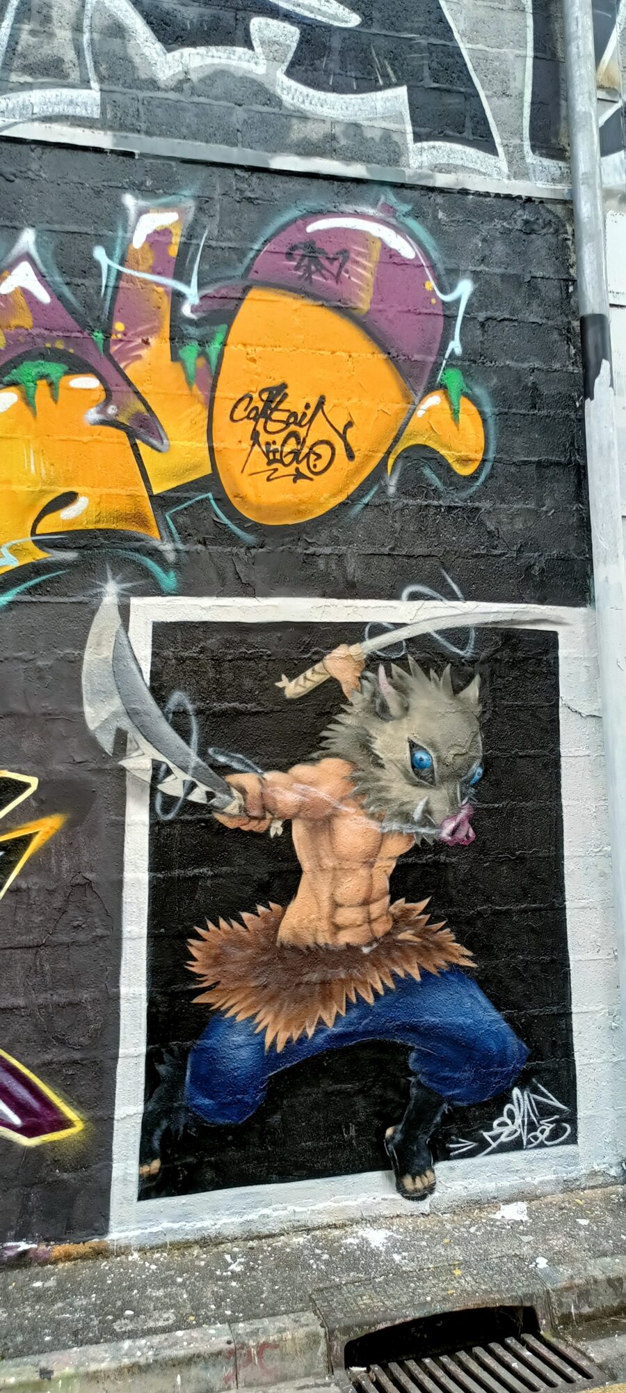 Inosuke Hashibira with the Boar Head — Street art in Reims