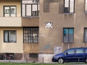 LJU_38, Space Invader on Puharjeva ulica 5 — Street art by Invader in Ljubljana