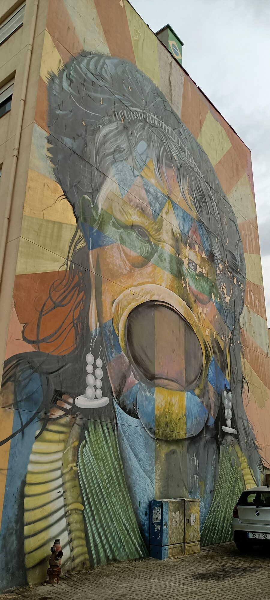 Raoni Metuktire — Street art by Eduardo Kobra in Lisboa