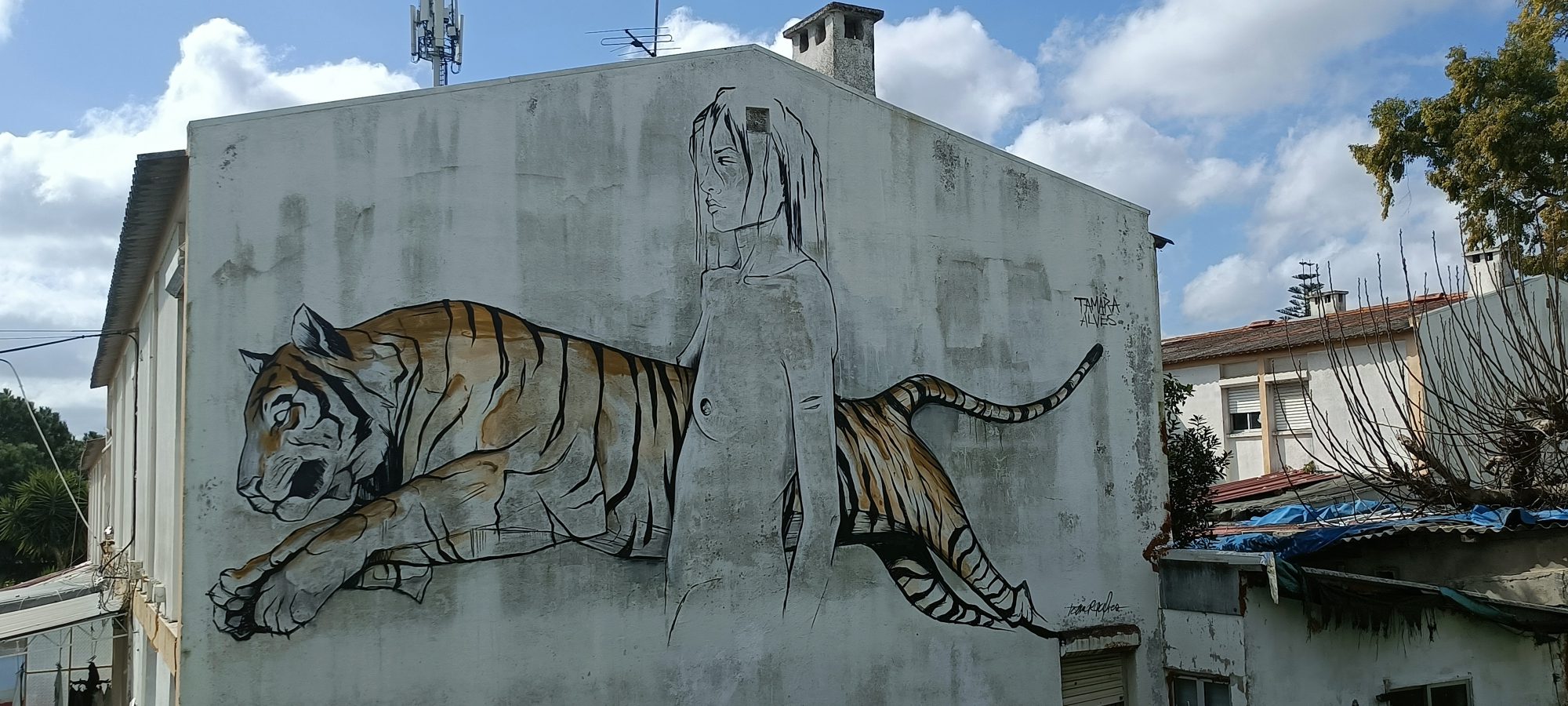 Femme et tigre en marche — Street art de Tamara Alves à Lisbon