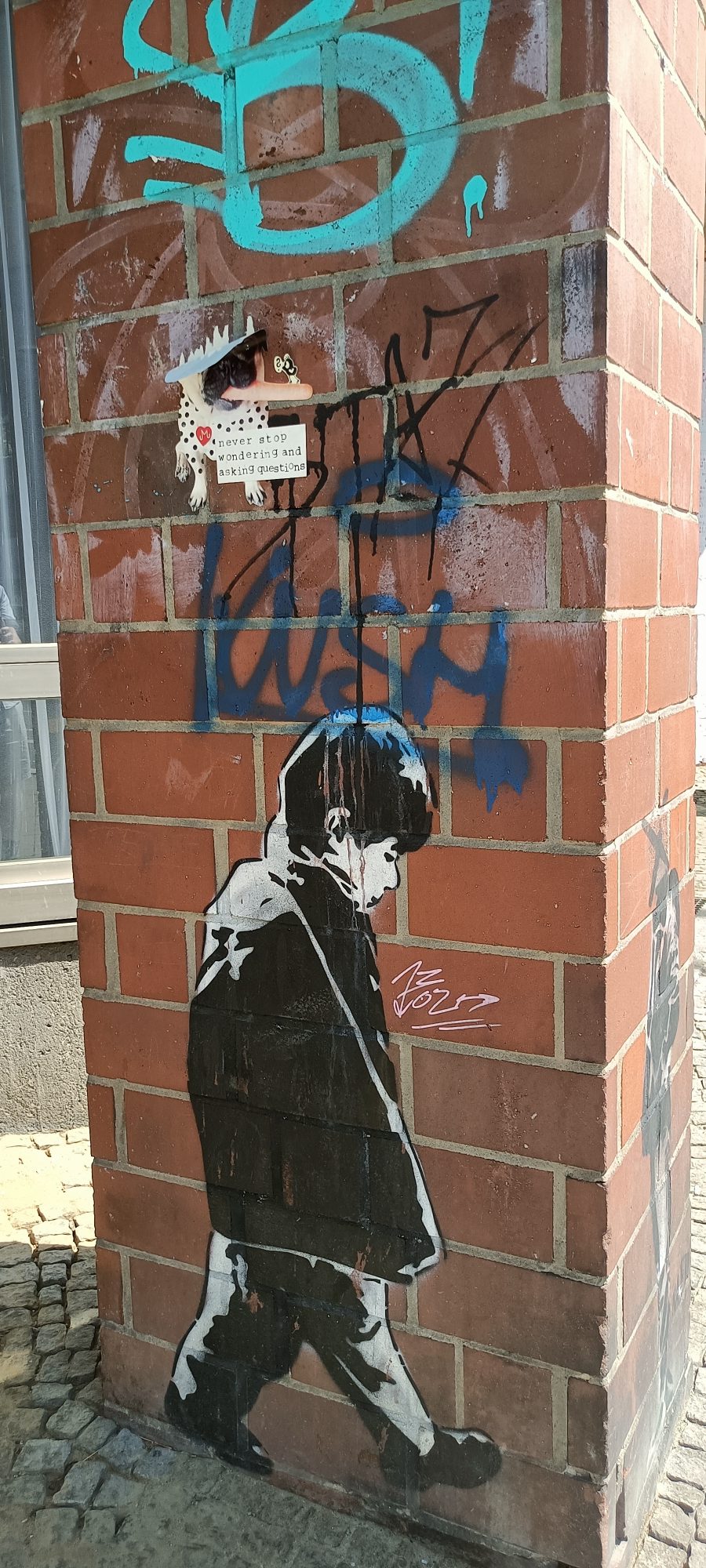 Garçon pensif au pochoir — Street art à Berlin