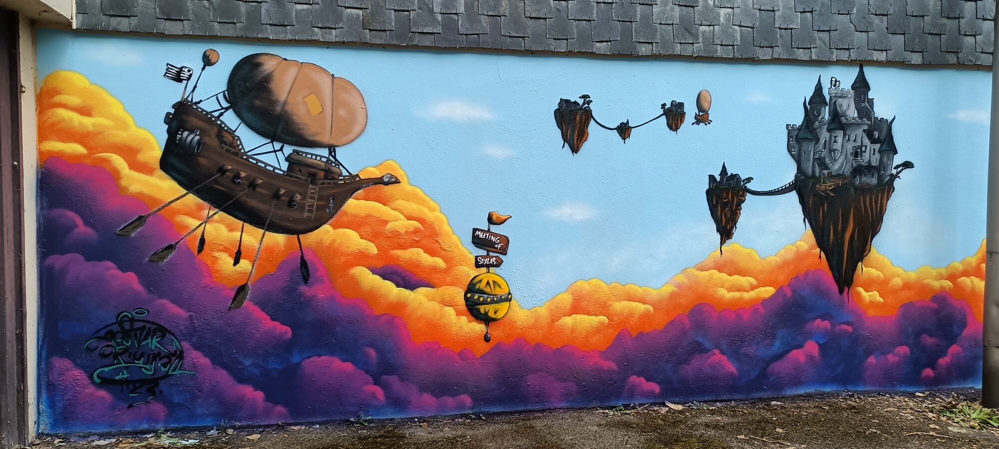 Vaisseau des nuages et château volant — Street art à Paimpol