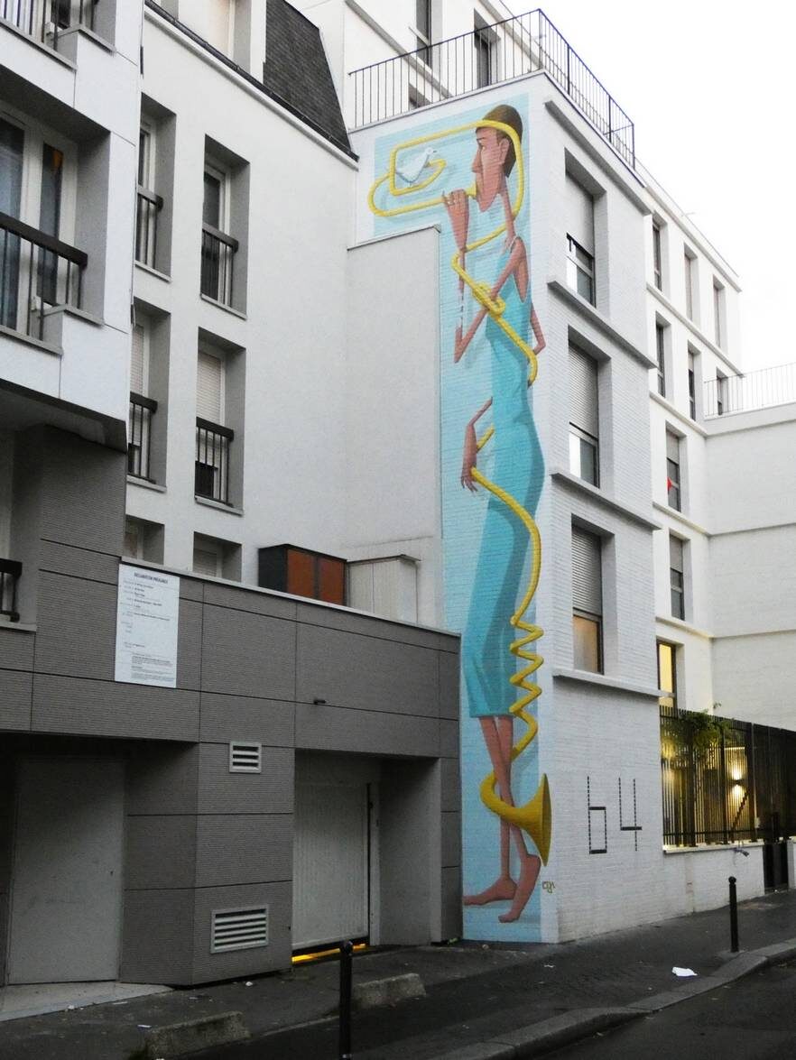 Loys's Trumpet — Street art by Oji in Paris