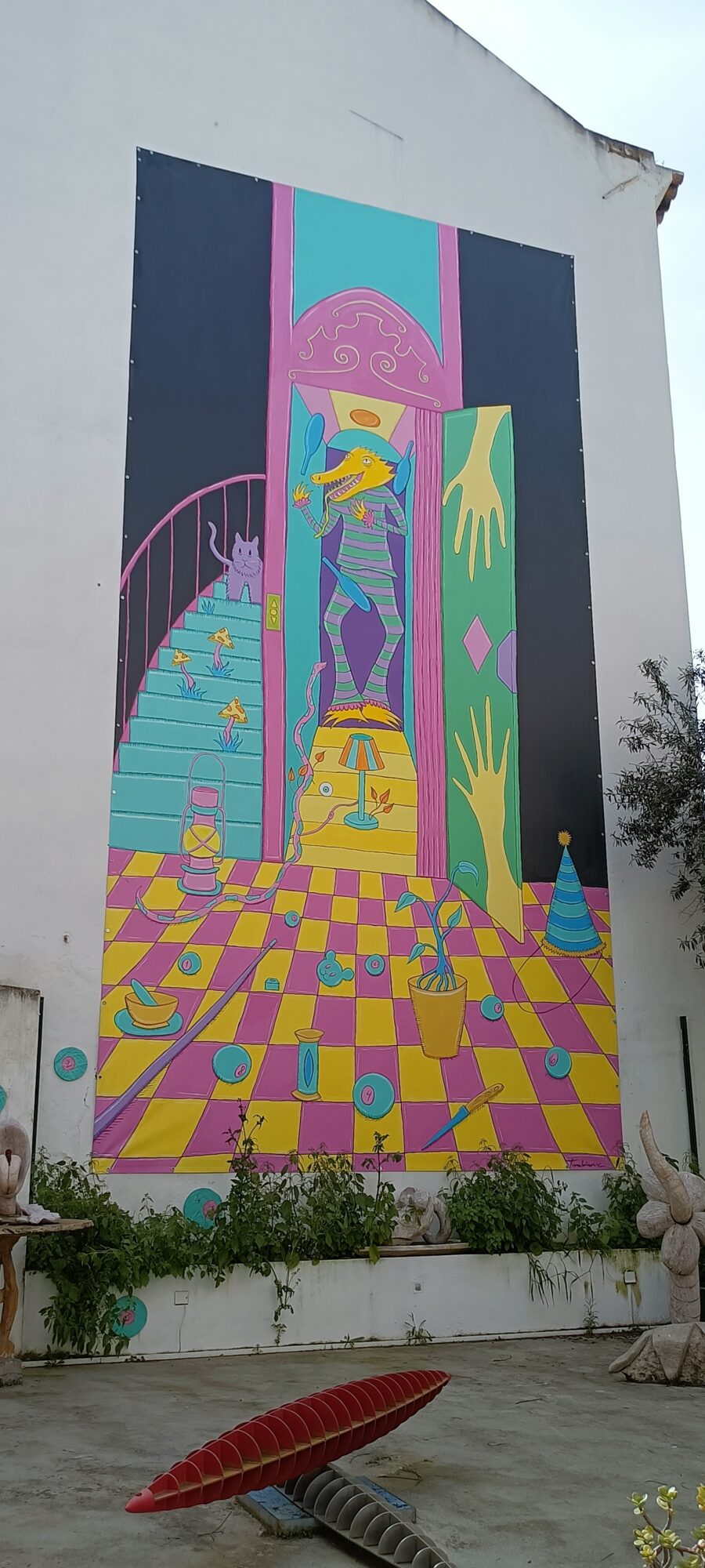 Psychedelic Interior with a Dog-Headed Figure — Street art in Lisboa