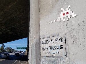 LA_18, Space Invader on Santa Monica Freeway — Street art by Invader in Los Angeles