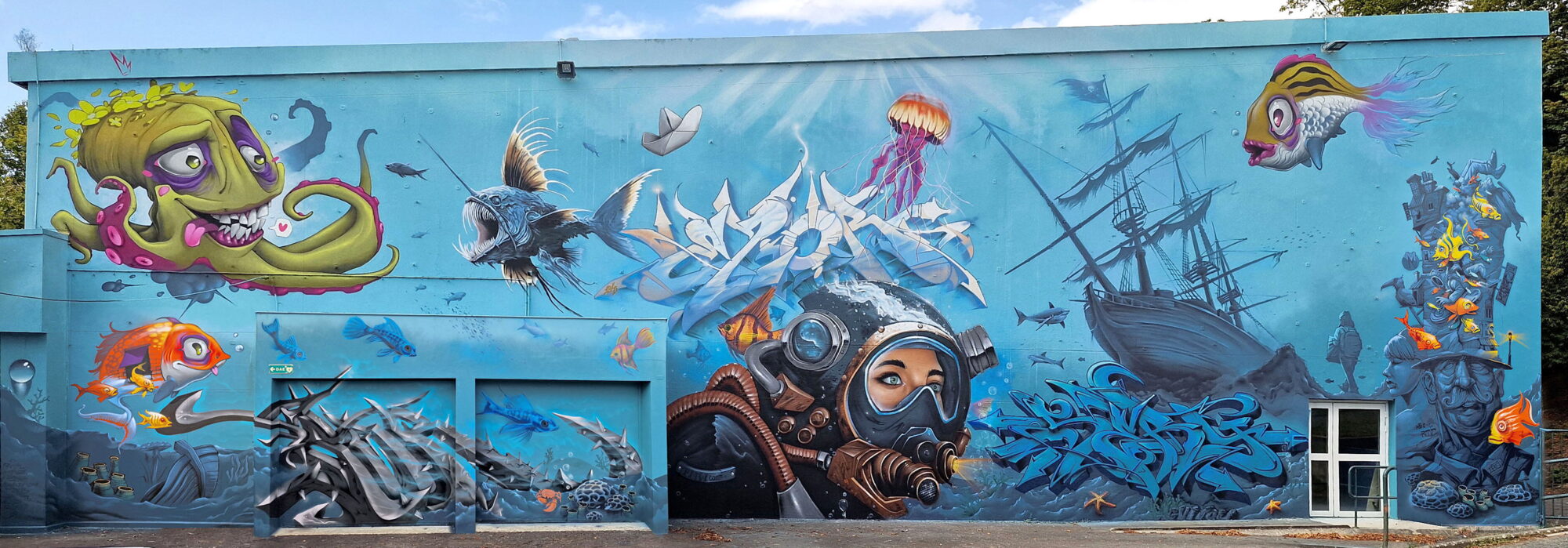 The Underwater Wall at the Pool — Street art by Kafé Korsé, Syrk, Ezor, Asar, Jerms, Musher, Sery, Syndrom in Pons