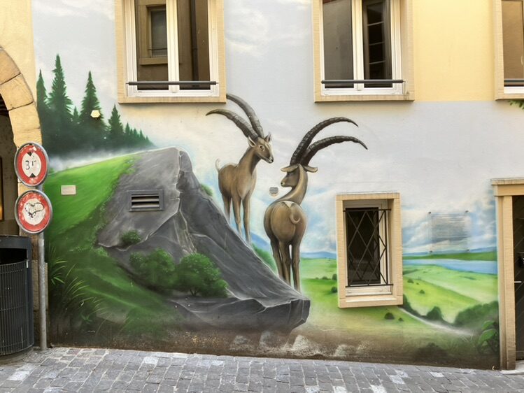 Bouquetins sur l'éperon rocheux — Street art à Neuchâtel